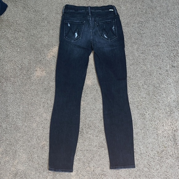 MOTHER High Waisted Looker Ankle Skinny Leave The Light On Washed Black 24 - Picture 6 of 11